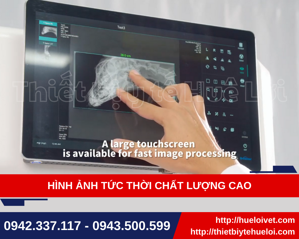 Hình ảnh tức thời, chất lượng cao hiển thị trên màn hình cảm ứng máy X quang kỹ thuật số thú y hiện đại