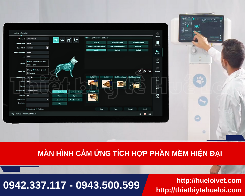Màn hình cảm ứng kích thước lớn, thao tác mượt mà trên máy X quang chẩn đoán cho động vật 